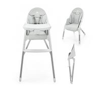 Kinderkraft Chaise haute 2en1 DINNLY – Pliante, Harnais 5 points, Réglable – Gris