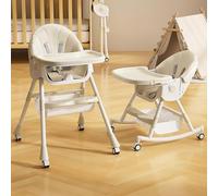 Chaise Haute Bébé Évolutive, Confort Rembourré, avec Plateau Double, 5 mois à 3 ans, 5 à 15 kg, pliage ultra compact, légère.Avec roulettes, 6 en 1, blanc cassé