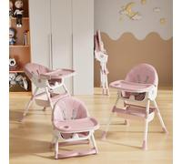 Chaise Haute Bébé Évolutive, Confort Rembourré, avec Plateau Double, 5 mois à 3 ans, 5 à 15 kg, pliage ultra compact, légère.4 en 1, rose