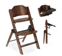 Chaise haute Deryan Odin pour bébé et enfant, marron foncé | 0 à 3 ans, Pliable en bois évolutive, Harnais 3 points, Hauteur réglable, Tablette incluse