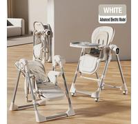 Chaise haute électrique pour bébé - Chaise à bascule - Dossier réglable - Plateau et coussin amovibles - Télécommande - Système anti-relevage - Blanc