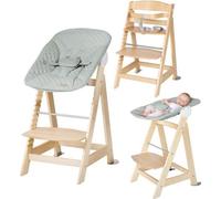 Chaise Haute Évolutive 2-en-1 Roba Born Up, Bois Naturel, Transat Inclinable Vert Givré, Jusqu'à 70 kg