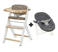 Chaise haute évolutive 2-en-1 Timba 2 Light Wood avec coussin beige + transat Tinted Graphite