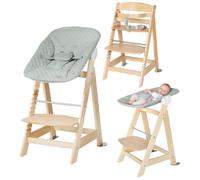 Roba Chaise haute Born Up 2-en-1 avec transat inclinable, fonction couchage Vert givré Bois naturel