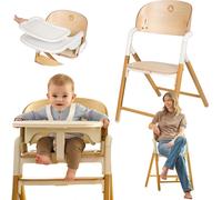 Chaise haute évolutive en bois LIONELO Celia, de 6 mois à 110 kg, réglable, harnais 5 points, coussin d'assise confortable, facile d'entretien - Naturel
