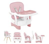 Chaise haute Kikkaboo, rehausseur Chewy, double plateau, ceinture de sécurité, pliable, rose