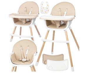 Chaise haute Malplay Chaise haute pour enfant Chaise pliante 3 en 1 Plateau réglable Sangles Biteo Beige