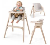 Chaise haute pliable Moby-System LUMO 3 en 1 – Chaise haute pour bébés et enfants, 2 hauteurs, avec plateau et harnais 5 points, beige