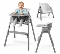 Chaise haute pliable Moby-System NOXI 3 en 1 Gris – Chaise haute pour bébé à partir de 6 mois, 2 hauteurs, avec plateau et harnais 5 points