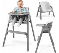 Chaise haute pliable Moby-System NOXI 3 en 1 Gris – Chaise haute pour bébé à partir de 6 mois, 2 hauteurs, avec plateau et harnais 5 points
