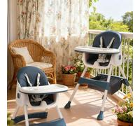 Chaise haute pliable, réglable, sûre, portable, confortable, salle à manger pour tout-petits avec ceinture de sécurité pour la maison, bleue