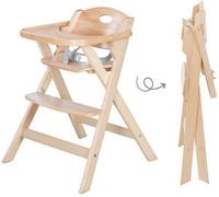 Chaise Haute Pliable, ROBA FOLD UP SMART, Plateau Repas, Harnais de Sécurité, Bois Naturel