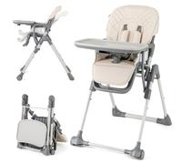 Chaise haute pliante pour enfants COSTWAY, chaise haute portable réglable avec repose-pieds, plateau amovible, coussin d'assise en PU, ceinture de sécurité 5 points