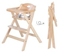 Chaise haute pliante - ROBA - FOLD UP SMART - Plateau repas + harnais de sécurité - Bois naturel