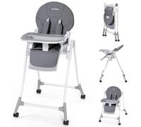 Chaise haute portable pour bébé - Chaise haute pour enfant - Harnais à 5 points - Réglable - Assise rembourrée - Pour les enfants de 1 à 2 ans - Gris