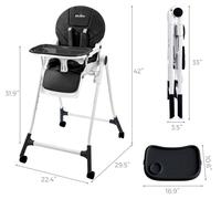 Chaise haute portable pour bébé - Chaise haute pour table à manger, 1 à 2 ans - Réglable - Harnais à 5 points - Siège rembourré en plastique - Noir