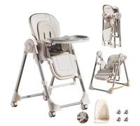 Chaise haute pour bébé - 2 en 1 : chaise haute et transat - Réglable en hauteur - Plateau amovible - Ceinture de sécurité - Assise rembourrée - Blanche