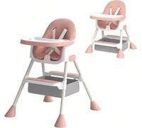 Chaise haute pour bébé - Chaise haute 2 en 1 - Ergonomique, fonction inclinable, pliable, hauteur réglable, pour les enfants de 1 à 2 ans - Rose