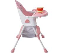 Chaise haute pour bébé - Rehausseur - Ceinture de sécurité à 5 points - Double plateau - Pliable - Conception légère - Rose