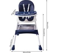 Chaise haute pour bébé - Rehausseur - Harnais à 5 points - Supporte jusqu'à 80 kg - Double plateau réglable - Pliable avec panier de rangement et set de couverts - Bleu
