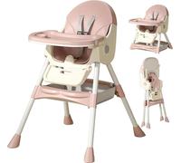 Chaise haute pour bébé - Rehausseur - Pliable - Convertible pour manger et jouer - Double plateau - Porte-jouets - Structure métallique - Pour les 7 à 24 mois - Rose