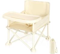 Chaise haute pour enfant - Chaise haute pliable pour bébé - Chaise haute de voyage portable - Plateau amovible - Ceinture de sécurité - Structure en métal - Beige