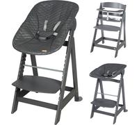 Chaise haute pour escalier roba Born Up, ensemble 2 en 1, « Graphite matelassé », chaise haute avec fonction inclinable, dès la naissance
