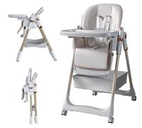Chaise haute réglable pour bébé (0-6 ans) avec ceinture de sécurité et roulettes, facile à nettoyer, blanche