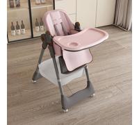 Chaise haute réglable pour bébé (0 à 6 ans) avec ceinture de sécurité, roulettes et facile à nettoyer, rose