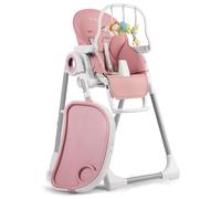 Nukido Chaise haute rose Belo + Bandeau avec jouets - Plateau amovible - Réglage de la hauteur à 8 vitesses - 2 roulettes intégrées - Dossier et Repose-pieds réglables - Facile à nettoyer