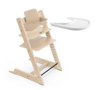 Chaise haute Stokke Tripp Trapp (Naturel) avec le plateau Stokke (Blanc) - Comprend la chaise + le Baby Set 2 pour les enfants de 6 à 36 mois - Ajustable, ergonomique et facile à nettoyer