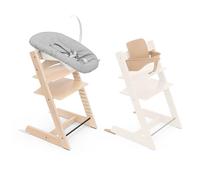 Chaise haute Stokke Tripp Trapp (Naturel) avec Newborn Set (Grey) & Baby Set 2 (Naturel) - Design ajustable, ergonomique et sécuritaire