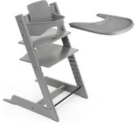 Chaise haute Stokke Tripp Trapp (Storm Grey) avec le plateau Stokke (Storm Grey) - Comprend la chaise + le Baby Set 2 pour les enfants de 6 à 36 mois - Ajustable, ergonomique et facile à nettoyer
