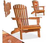 CASARIA® 2x Chaise pliable en bois d'acacia Adirondack fauteuil de jardin avec accoudoirs assise exterieur balcon terrasse chaise canadienne