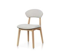 Chaise LINA en bois d'hévéa et tissu chiné, assise rembourrée (Natural+103) | Bois d'hévéa, assise et dossier rembourrés en mousse, tissu chiné texturé, design élégant et confortable