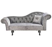 Chaise Longue à Droite Rétro en Velours Capitonné avec Coussin Décoratif Gris La