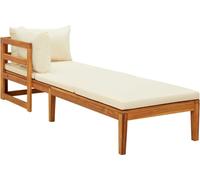 Chaise longue avec 1 accoudoir Blanc crème Bois d'acacia solide