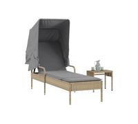 vidaXL Bain de soleil avec toit et table Beige Poly Rattan