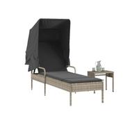 vidaXL Bain de soleil avec toit et table – Gris clair, Poly rotin