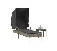 vidaXL Bain de soleil avec toit et table - Gris poly rotin