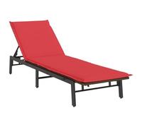 Chaise longue avec coussin rouge en polyrotin marron, acier | Chaise longue avec dossier à 3 positions, coussin déhoussable lavable, structure en acier revêtu par poudre, repose-pieds