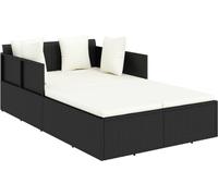 Chaise longue avec coussins noir 182x118x63 cm résine tressée