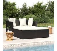 Chaise longue avec coussins noir 182x118x63 cm résine tressée noir G