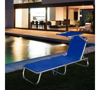 Chaise longue avec pare-soleil bleu, chaise longue à trois pieds aluminium / acier réglable