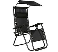 Chaise longue avec pare-soleil SPRINGOS - Noir - 62 x 110 cm - Charge max. 130 kg - Hauteur totale 112 cm