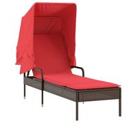 Chaise longue avec pare-soleil vidaXL, en polyrotin marron