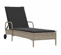 Chaise longue avec roulettes et coussin en polyrotin gris clair | Chaise longue réglable 3 positions, coussin déhoussable, résistant aux UV, utilisation en extérieur, jardin, piscine