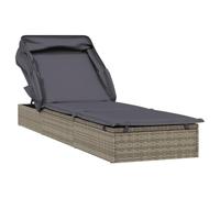 Chaise longue avec Toit Pliable 213x63x97 cm PE-Rattan Gris Cadre en Acier | Dossier réglable, capot pliable, cadre stable en acier revêtu par poudre, rotin PE résistant aux intempéries