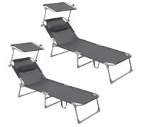 Chaise Longue Bain de Soleil avec Pare-Soleil SONGMICS - Gris - Pliable - Charge max: 250 kg - 193 x 30 x 62 cm
