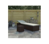 vidaXL Chaise longue en poly rotin avec support et table à thé - brun